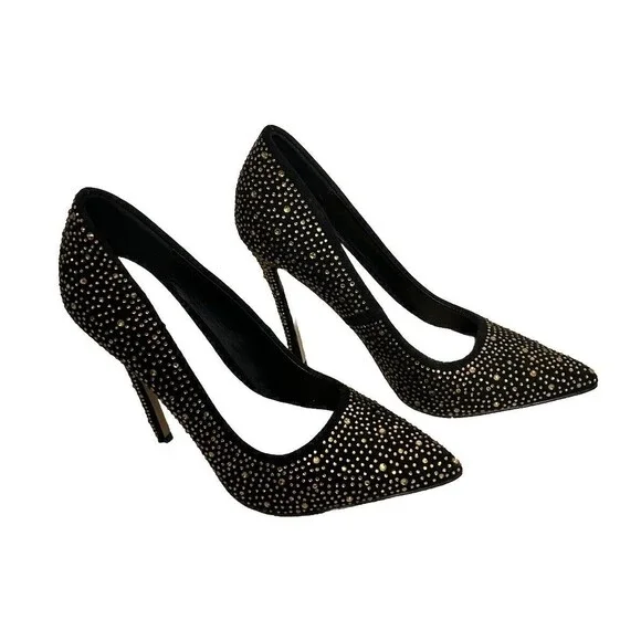 Shoedazzle Women's 6.5 Black with Gold Rhinestone Rochella Pumps Holiday - Picture 2 of 10